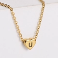 18k gold plated heart necklace featuring a solid pendant with letter U engraving - Letter U