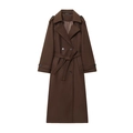 Women's dark brown double-breasted wool coat with belt and epaulettes on white background - S / Dark Brown