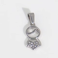 Pendentif personnage stylisé en argent avec corps en cœur serti de zircons brillants - U11-Bonhomme de neige Cœur / Acier