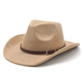 Khaki faux suede fedora cowboy hat with a floral embossed leather band and metal buckle - M(56-58cm) / Camel Faux Suede