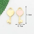 Pink heart-shaped key pendant with gold finish for DIY jewelry crafts 1.6x0.7cm - Pink Key