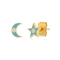Asymmetric light blue enamel star and moon stud earrings with sparkling zircon - Light Blue Star Moon Asymmetric Studs (12)