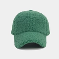 Close-up of thick dark green sherpa fleece texture on a warm winter baseball cap - Adjustable / Green
