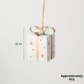 White Nordic iron Christmas gift box pendant with gold bow and red snowflakes, 8cm - White
