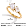 Anello in acciaio inossidabile dorato con zirconi a goccia e dimensioni del prodotto - Forma a Doppia Pera (JDR0310013-7)