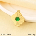 Ciondolo a forma di zucca dorata con gemma verde e motivo a moneta, acciaio inox 16x14mm - Stile Zucca con Motivo a Moneta (KLJ10924-ZLA)