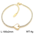 Golden stainless steel heart bracelet with white crystal inlay on white background - Heart Bracelet (KB185543-HR)