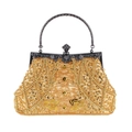 Borsa da sera vintage dorata con ricamo di perline di lusso e manico in metallo ornato - Oro