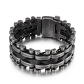 Bracelet punk pour hommes avec boucle en acier inoxydable 316L et cuir tressé noir - Style Industriel de Chaîne de Réservoir (KB79346-BD)