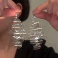 Silver multi-layered hammered metal fringe drop earrings with rhinestone studs - Silver Petal Multi-layer Tassel