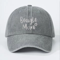 Unisex washed grey baseball cap featuring Beagle Mom embroidery and paw print design - One Size / Gray
