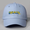 Berretto da baseball vintage in cotone azzurro con ricamo Brasil e cinturino regolabile - Regolabile / Celeste
