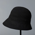 Detailed view of the breathable hollow knit texture on this black foldable bucket hat - M (56-58cm) / Black