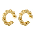 Detail of twisted rope texture and polished 18K gold finish on C-shaped ear cuffs - VE1023 Gold Twisted Braid