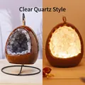 Clear quartz style natural crystal rock night light lamp with white ceramic base - Dinosaur Egg Night Light - Clear Quartz