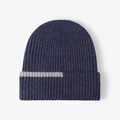 Men's winter navy blue ribbed beanie with grey stripe detail for thermal warmth - Navy Blue