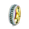 Rainbow rotatable spinner ring in gold with double row cubic zirconia crystals - US 5 / Multicolor
