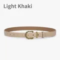 Minimalist light khaki cowhide leather belt for women with vintage gold metal buckle - Light Khaki