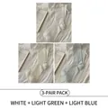 Set of 3 thin silk-feel crew socks in white, light green, and light blue colors - 3 Pairs Pack / White + Light Green + Light Blue