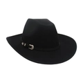 Classic black felt western cowboy hat with vintage silver buckle and narrow band accessory - One Size (M) / Black
