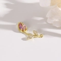 Connettore a tulipano dorato con gemma rosa e diamanti per creazione di gioielli - Rosa