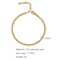 3mm gold stainless steel chain bracelet with 17+5cm adjustable length for women - Pearl Link Chain (ZHSLG33)