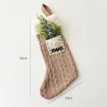 Calcetín de Navidad de punto marrón con sobre de fieltro y bordado XMAS suave - Café/Rosa de Punto