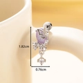 Titanium steel butterfly stud earring with purple stone and zircon crystal drop - Bluish Purple (Single Piece)