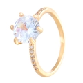 Anillo solitario clásico de seis garras con circón redondo y banda pavé en oro rosa - US 7 / Estilo KC Oro de Seis Garras (X076)