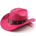 Chapeau de cowboy western fuchsia en daim avec conchos étoiles et perles turquoise - M (56-58cm) / Rose rouge
