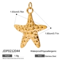 Golden stainless steel starfish pendant with hammered texture for DIY ocean jewelry - Starfish Shape (JDP0212044)