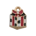 Ciondolo pacchetto regalo a scacchi con fiocco rosso e oro per gioielli fai-da-te - Confezione Regalo (12261) / 1 pezzo (10x13mm)