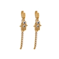 Goldene Hamsa-Hand und Nazar-Auge lange Quastenohrringe mit funkelnden Strasssteinen - Hand der Fatima Stil (E543)