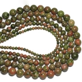 Polished natural unakite stone round beads for DIY jewelry in green and coral pink - 10mm Approx 37pcs / Unakite