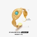 18K vergoldeter Edelstahlring mit ovalem Türkisstein und gehämmerter Textur für Damen - Türkis Ring