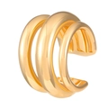 Detailed side view of minimalist triple-layered golden ear cuff with smooth metallic finish - Gold Triple Hoop Ear Cuff (10280) / KC Gold