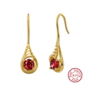 Elegant S925 sterling silver gold earrings featuring faceted round red gemstone charms - Red Round Gem Hook - Gold