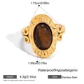 Détail d'une bague vintage en acier inoxydable doré 18K avec pierre œil de tigre ovale - Bague Oeil de Tigre Ajourée Vintage (JDR0108003-7)