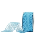 Light blue floral lace ribbon roll with delicate mesh texture and wavy scalloped edges - S018