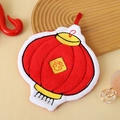 Hanging red lantern hand towel with Fu character embroidery made of soft coral fleece - Lantern