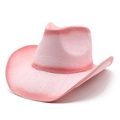 Detail of pink hand-painted straw cowboy hat with curved brim and gradient texture - M (56-58cm) / Rose Pink