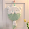 Cute double-layer cat-shaped coral velvet hand towel in mint green and white - Aqua Green Fox / Aqua Green