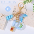 Blue ocean beach style keychain with resin letter P, seashell, starfish and tassel - Letter P