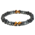 Tiger eye and black onyx beaded magnetic bracelet with hematite spacers on white background - Tiger Eye & Obsidian (Style-1)