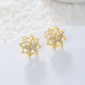 Primer plano de pendientes estrella octagonal dorados con mariposa de circonitas - Estrella Octogonal Mariposa