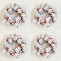 Lot de mini couronnes de Noël avec baies rouges, boules argentées et neige artificielle - Lot de 4