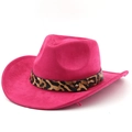Cappello da cowboy in camoscio rosa con fascia leopardata e dettaglio in metallo - M(56-58cm) / Rosa Rossa