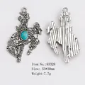 Western cowboy style silver metal pendant with turquoise stone, size 53x30mm, 7.7g weight - Riding Knight