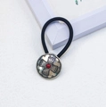 Western cowboy style hair tie featuring silver cross button with red stone inlay - Cross-Red