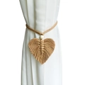 Bohemian handmade macrame curtain tieback with wooden bead and leaf fringe detail - Brown